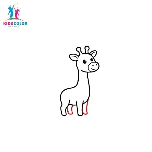 How to draw a giraffe step 10 – add two back legs at the rear of the body, easy giraffe drawing tutorial kids