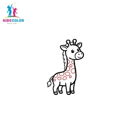 How to draw a giraffe step 14 – add large irregular giraffe spots all over the body and neck, easy drawing kids