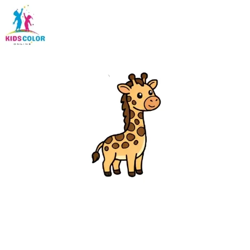 How to draw a giraffe step 16 – finished colored giraffe drawing with orange body and brown spots, easy kids tutorial