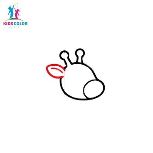 How to draw a giraffe step 4 – draw two pointed leaf-shaped right ears on the sides of the head, easy drawing for kids