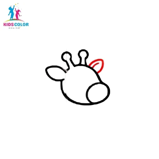 How to draw a giraffe step 4 – draw two pointed leaf-shaped left ears on the sides of the head, easy drawing for kids