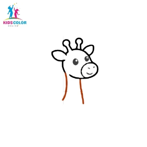 How to draw a giraffe step 7 – draw a long curved neck below the head, easy giraffe drawing for kids