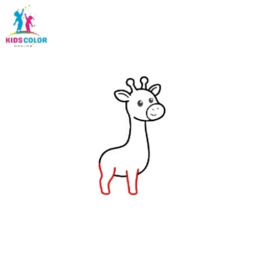 How to draw a giraffe step 9 – draw two straight front legs below the body, easy giraffe drawing for kids