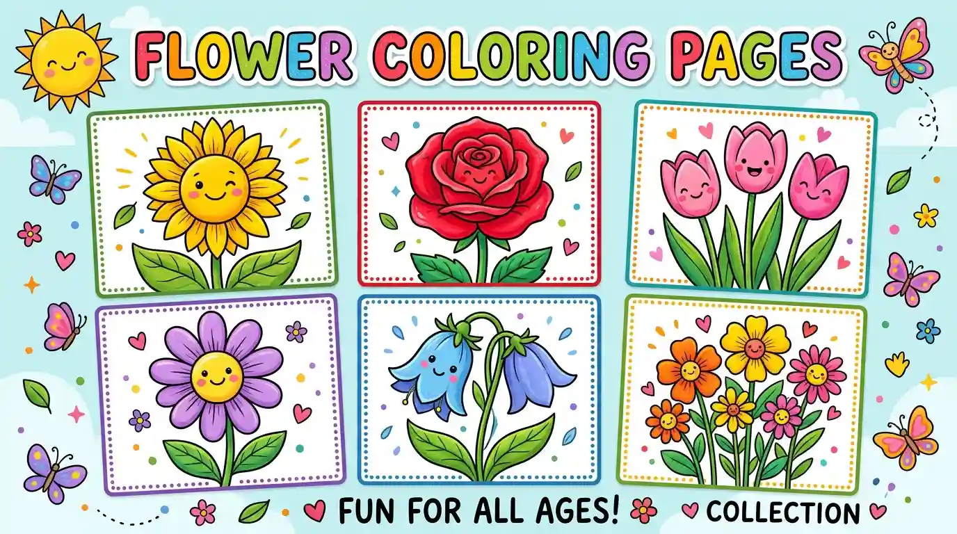 Free flower coloring pages collection for kids and adults
